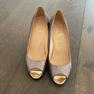 Authentic Christian Louboutinin glitter peep toe heels 37 sparkle sequin heels